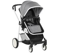 HOMCOM - Passeggino Da Neonato 2 In 1, Carrozzina Per Bambini 0-36 Mesi Fino A 15kg, Pieghevole E Regolabile Grigio