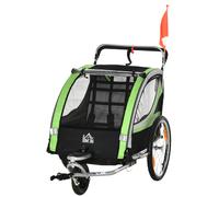 HOMCOM Passeggino e Rimorchio Bici Bambini 2 in 1 con Tasche e Bandierina