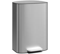HOMCOM Pattumiera a Pedale da 50L, Bidone per Rifiuti con Coperchio Ammortizzato e Apertura a 90°, Secchio Rimovibile e Maniglia di Trasporto, Acciaio Inox, Grigio