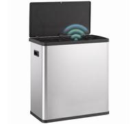 HOMCOM Pattumiera Automatica 60 L, 2 Scomparti, Acciaio Inox, Argento | Pattumiera senza contatto, secchi estraibili, sensore di movimento, a batterie, per cucina, soggiorno e ufficio
