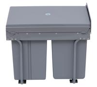 HOMCOM Pattumiera Estraibile da 40L con 3 Contenitori per Raccolta Differenziata, Cestino Spazzatura in Acciaio, ABS e PP, 48x34.2x41.8 cm, Grigio