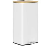 Homcom Pattumiera da cucina con pedale, 20 litri, coperchio in bambù con chiusura ammortizzata, pattumiera da cucina con secchio interno rimovibile, anti-impronte, per camera da letto, soggiorno,