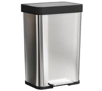 HOMCOM Pattumiera da cucina da 60 l, con coperchio a chiusura morbida, funzione di fermo aperto e pedale con scomparti per deodorante, in acciaio inox, argento, 44 x 36 x 66,5 cm