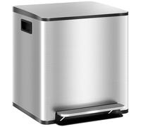 HOMCOM Pattumiera Differenziata 2 Scomparti 15L da Cucina a Pedale, Argento