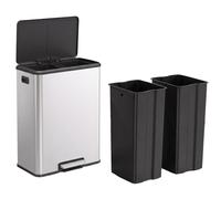 HOMCOM Pattumiera Differenziata 60L con 2 Scomparti, Pedale e Manico, Argento