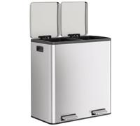 HOMCOM Pattumiera Differenziata a Pedale 2 x 30L in Acciaio Inox, Argento | Cestino Spazzatura Cucina, 2 Scomparti, Secchi Interni Rimovibili, Chiusura Ammortizzata, Coperchio Rimane Aperto 90°, Manico