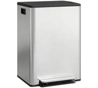 HOMCOM Pattumiera Differenziata a Pedale 2x30L, Cestino Rifiuti da Cucina con 2 Scomparti in Acciaio Inox, Coperchio Chiusura Morbida e Rimane Aperto 90°, Secchi Interni Rimovibili, Manico, Argento