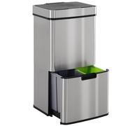 HOMCOM Pattumiera Differenziata con Sensore, 3 Scomparti 47+2x12.5L, Pattumiera Automatica da Cucina, Cestino Spazzatura con Coperchio e Cestini Interni Rimovibili in Acciaio Inox, 42x30x81cm, Argento