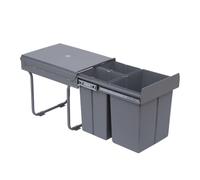 HOMCOM Pattumiera Estraibile con 3 Contenitori per Raccolta Differenziata, Capacità Totale 40L, 48x34.2x41.8cm Grigio