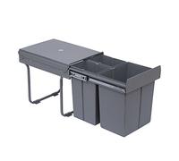 HOMCOM Pattumiera Estraibile da 40L con 3 Contenitori per Raccolta Differenziata, Cestino Spazzatura in Acciaio, ABS e PP, 48x34.2x41.8 cm, Grigio