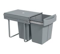HOMCOM Pattumiera Estraibile Sottolavello per Raccolta Differenziata 40L, Bidone Rifiuti a 2 Secchi con Manico e Ripiano Superiore, Apertura Manuale Facile, 52x33.5x41 cm, Grigio