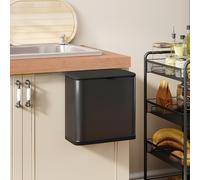 HOMCOM Pattumiera sospesa da 8 l, con coperchio e secchio interno rimovibile, in acciaio inox, nero, 29,7 x 17,4 x 30 cm