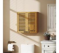 HOMCOM Pensile Bagno con Ante a Persiana in Bambù, Mobiletto Bagno Sospeso con Ripiano Interno Regolabile, 60x20x60 cm, Color Legno Rinnova il tuo bagno con il nostro pensile bagno sospeso HOMCOM con 