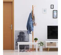 HOMCOM Perchero de Pie con Banco Colgador Tipo Árbol 6 Ganchos Bambú 80x30x180cm