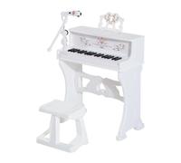 Homcom Pianoforte Elettronico per Bambini con 37 Tasti Set Piano con Modello Pedagogico Microfono Sgabello Luci e 22 Canzoni Usb/Mp3/Bluetooth Karaoke 53,5X27X63 cm Bianco