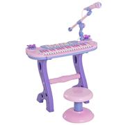 Homcom Pianoforte per Bambini 37 Tasti Tastiera Elettronica Set di Piano Regalo Giocattolo Educativo per Bambini +3 Anni con Microfono Sgabello Luci e 22 Canzoni Usb/Mp3 Karaoke Rosa