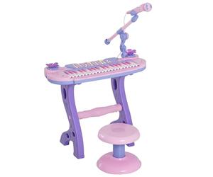 HOMCOM Pianola per Bambini a 37 tasti con Sgabello e Microfono, Rosa