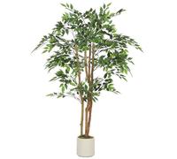 HOMCOM Pianta Artificiale di Baniano con Rami Orientabili e Vaso Contenitore Bianco in PP e Cemento, Pianta Verde in PEVA e Legno, per Interno, Ufficio, Soggiorno, Camera da Letto, 65x65x150 cm