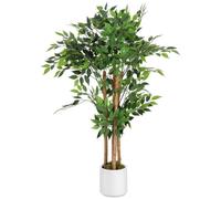 HOMCOM Pianta Artificiale di Baniano Rami Orientabili 55x55x120 cm Bianco | Vaso Contenitore in PP e Cemento, Pianta Verde in PEVA e Legno, per Interno Ufficio Soggiorno Camera da Letto