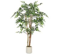HOMCOM Pianta Artificiale di Baniano Rami Orientabili 65x65x150 cm Bianco | Vaso Contenitore in PP e Cemento, Pianta Verde in PEVA e Legno, per Interno Ufficio Soggiorno Camera da Letto