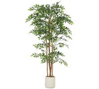 HOMCOM Pianta Artificiale di Baniano Rami Orientabili 75x75x180 cm Bianco | Vaso Contenitore in PP e Cemento, Pianta Verde in PEVA e Legno, per Interno Ufficio Soggiorno Camera da Letto