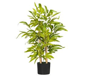 HOMCOM Pianta di Bambu Artificiale Alta 60 cm con Vaso in Cemento, Ø15x12.5 cm Pianta Finta in Poliestere e PP, Verde