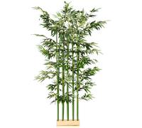 HOMCOM Pianta di Bambù Artificiale Alta 180 cm da 1640 Foglie con Vaso in Legno di Pino, 35x10x10 cm, Verde