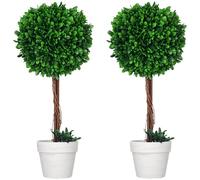 HOMCOM Set 2 Piante Artificiali Alberi di Bosso con Vaso Incluso Ø28x60cm