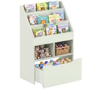 HOMCOM Piccola Libreria per Bambini con Ripiani, Cassetto e Ruote, Scaffale per Giocattoli e Libri in MDF per Cameretta, 60x29.9x90cm, Verde
