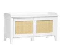 HOMCOM Piccola panchina per scarpe Boho con ripostiglio ingresso Bianco | Armadietti per scarpe, 2 porte scorrevoli in rattan, gambe in pino
