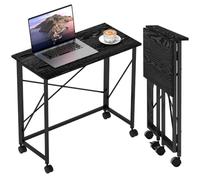 HOMCOM Piccola Scrivania Pieghevole, 80 cm su Ruote, Piccoli Spazi, Nero