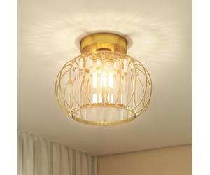 HOMCOM Plafoniera LED Moderna a Gabbia con 18 Cristalli Ø27x19 cm Oro