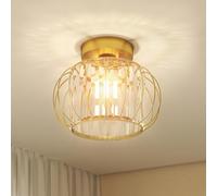 HOMCOM Plafoniera LED Moderna e Minimal a Gabbia con 18 Cristalli, Lampadario LED in Metallo, Ø27x19 cm, Oro