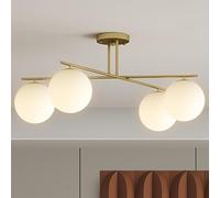 HOMCOM Plafonnier LED 40W luminaire plafonnier 4 lumières E14 da montare lampada semi-affleurante de plafond moderno pour salone, couloir, salle à manger, cucina, doré et crème