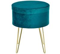 HOMCOM Poggiapiedi da Divano in Lino, Pouf Contenitore con 4 Gambe in Metallo Dorato, Coperchio Rimuovibile, Φ36 x 45Acm, Verde Aosom