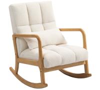 HOMCOM Poltrona a Dondolo 90°-130° con Cuscino Lombare in Tessuto Sherpa Bianco
