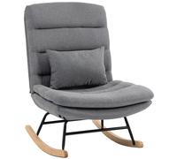HOMCOM Poltrona a Dondolo con Cuscino Lombare, Schienale Alto, Seduta Ampia e Doppia Imbottitura, Effetto Lino, Grigio Chiaro Aosom Italy