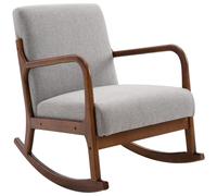 HOMCOM Poltrona a Dondolo Imbottita, Design Vintage in Legno e Poliestere Grigio