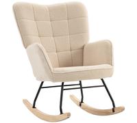 HOMCOM Poltrona a Dondolo Imbottita in Legno e Acciaio per Soggiorno e Camera da Letto, 71x92x101 cm, Beige