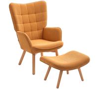 HOMCOM Poltrona Accent con Pouf, Poltrona Relax in Corda, Poltrona con Braccioli in Legno, per Soggiorno, Marrone