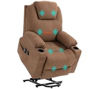 Homcom Poltrona Alzapersona Elettrica Reclinabile con 8 Punti Massaggianti e Telecomando, Poltrona Moderna in Tessuto Effetto Lino, 90x101x107 cm, Caffè