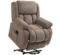 HOMCOM Poltrona Alzapersona Massaggiante e Reclinabile con 2 Tasche e Telecomando, 93x104x105 cm, Marrone Chiaro