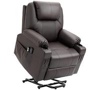 HOMCOM Poltrona Alzapersona Reclinabile fino a 135° con 8 Punti Massaggianti, Portabicchieri, Telecomando e Poggiapiedi 88x92x106 cm, Marrone