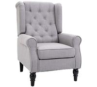 HOMCOM Poltrona Camera da Letto in Stile Francese con Ampia Seduta, Poltroncina Camera da Letto Trapuntato con Braccioli e Imbottitura, con Gambe in Legno per Soggiorno e Ufficio, Grigio