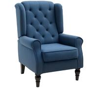 HOMCOM Poltrona Camera da Letto in Stile Francese con Ampia Seduta, Poltroncina Camera da Letto Trapuntato con Braccioli e Imbottitura, con Gambe in Legno per Soggiorno e Ufficio, Blu