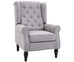 HOMCOM Poltrona Camera da Letto in Stile Francese con Ampia Seduta, Poltroncina Camera da Letto Trapuntato con Braccioli e Imbottitura, con Gambe in Legno per Soggiorno e Ufficio, Grigio