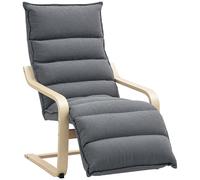 HOMCOM Poltrona Camera da Letto Relax in Legno con Rivestimento in Velluto, Poltroncina da Camera con Poggiapiedi Regolabile, Design Moderno per Salotto e Soggiorno, Grigio Scuro