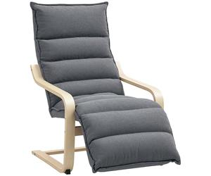 HOMCOM Poltrona Camera da Letto Relax in Legno con Rivestimento in Velluto, Poltroncina da Camera con Poggiapiedi Regolabile, Design Moderno per Salotto e Soggiorno, Grigio Scuro