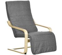 HOMCOM Poltrona Camera da Letto Relax Poggiapiedi 5 Livelli Lino Grigio | Cuscino Poggiapiedi, Poltrocina Ergonomica, Legno di Betulla, Schienale Ergonomico, Seduta Imbottita, per Salotto e Soggiorno