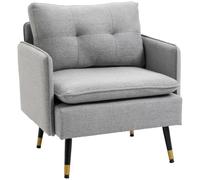 HOMCOM Poltrona con Braccioli e Cuscini Imbottiti 72x70x80cm Grigio | Tessuto Effetto Lino, Divanetto 1 Posto Moderno, Gambe in Acciaio, per Ufficio, Soggiorno, Salotto e Camera da Letto